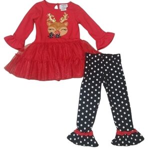 Counting Daises Reindeer Set Long Sleeve & Leggings with Ruffles‎ 2pcs